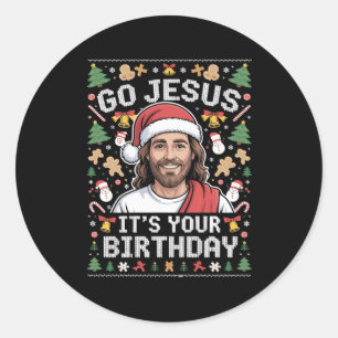 Pegatina Redonda Jesús es tu dulce Navidad feo de cumpleaños