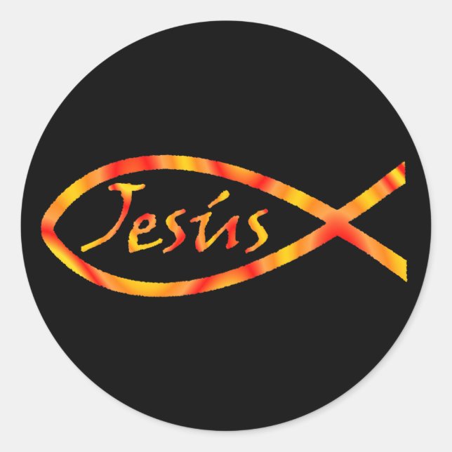 Pegatina Redonda Jesús Fish (Anverso)