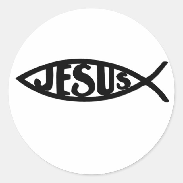 Pegatina Redonda Jesús Fish (Pegatina Negro) (Anverso)