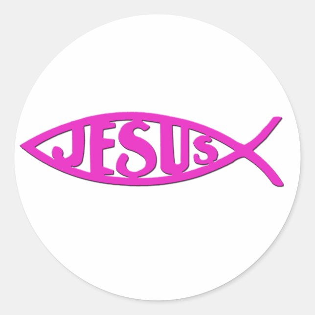 Pegatina Redonda Jesús Fish (Pegatinas rosados) (Anverso)