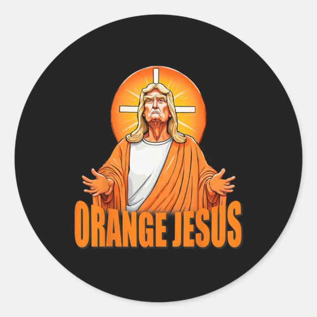 Pegatina Redonda Jesus Funny Trump (Anverso)