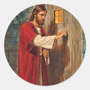 Pegatina Redonda Jesús Golpea La Puerta