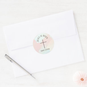 Pegatina Redonda Jesús Ha Resucitado Pastel Pinceladas Pascua Clási