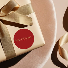 Pegatina Redonda Jesus Is Born Christmas Red Sticker