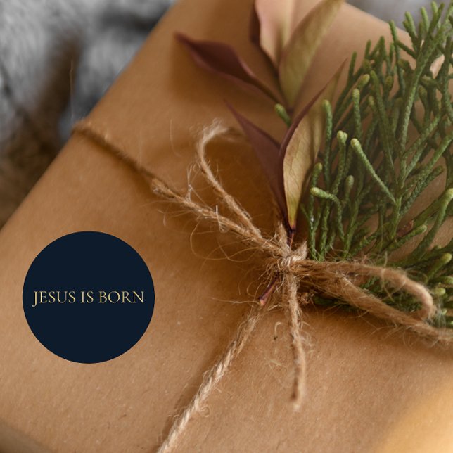 Pegatina Redonda JESUS IS BORN – Navy Minimal Christmas Sticker  (Subido por el creador)