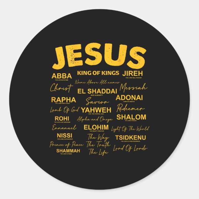 Pegatina Redonda Jesus Is King Names Of God Hebrew Jesus Christian  (Anverso)