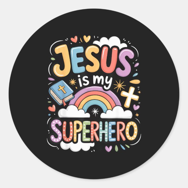 Pegatina Redonda Jesus Is My Superhero  (Anverso)