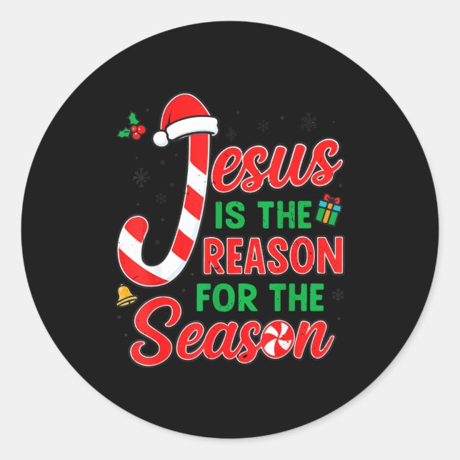 Pegatina Redonda Jesus Is Reason For Season Christian Christmas Pjs (Anverso)