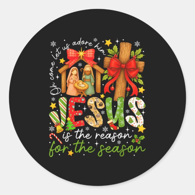 Pegatina Redonda Jesus Is The Reason For The Season Christian Chris (Anverso)