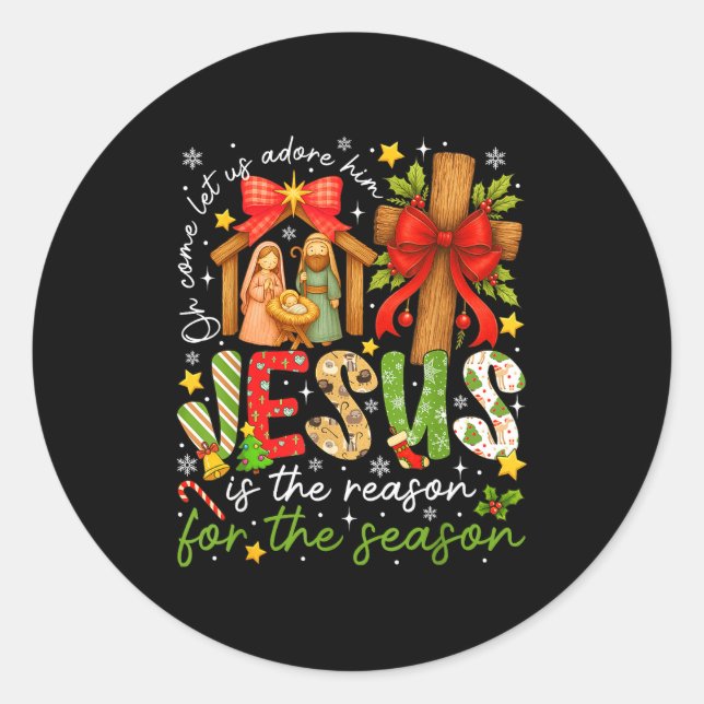 Pegatina Redonda Jesus Is The Reason For The Season Christian Chris (Anverso)