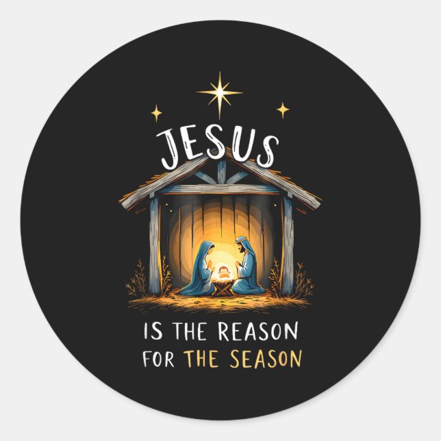 Pegatina Redonda Jesus Is The Reason For The Season Christian Faith (Anverso)
