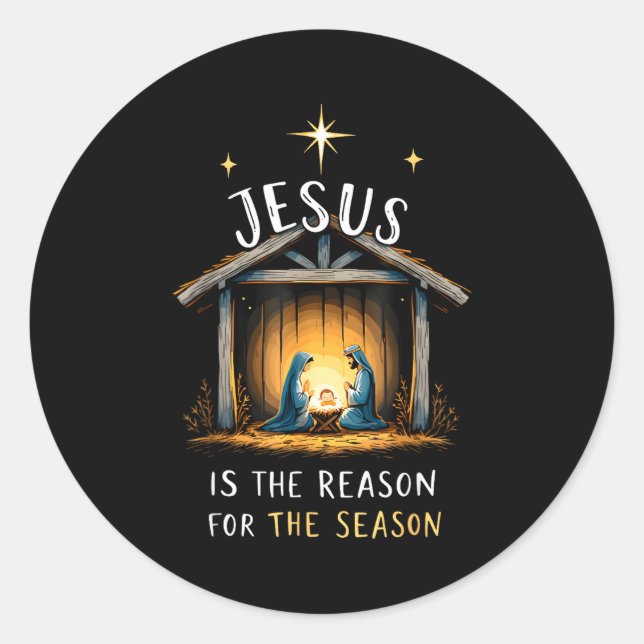 Pegatina Redonda Jesus Is The Reason For The Season Christmas Xmas  (Anverso)