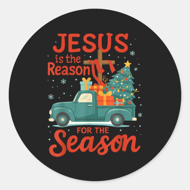 Pegatina Redonda Jesus Is The Reason For The Season Pajamas Kids Ch (Anverso)