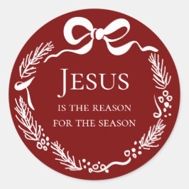 Pegatina Redonda Jesus is the Reason | Hand Drawn Bow Red Christmas