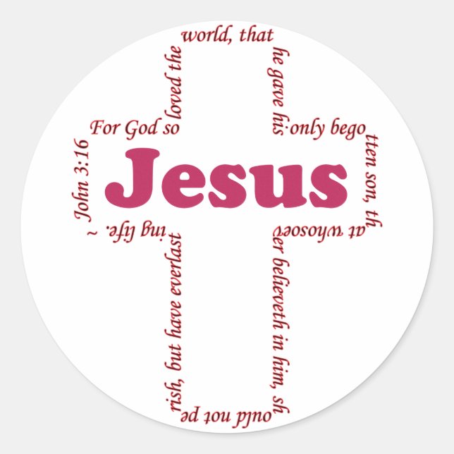 Pegatina Redonda Jesús Juan 3:16 (Anverso)