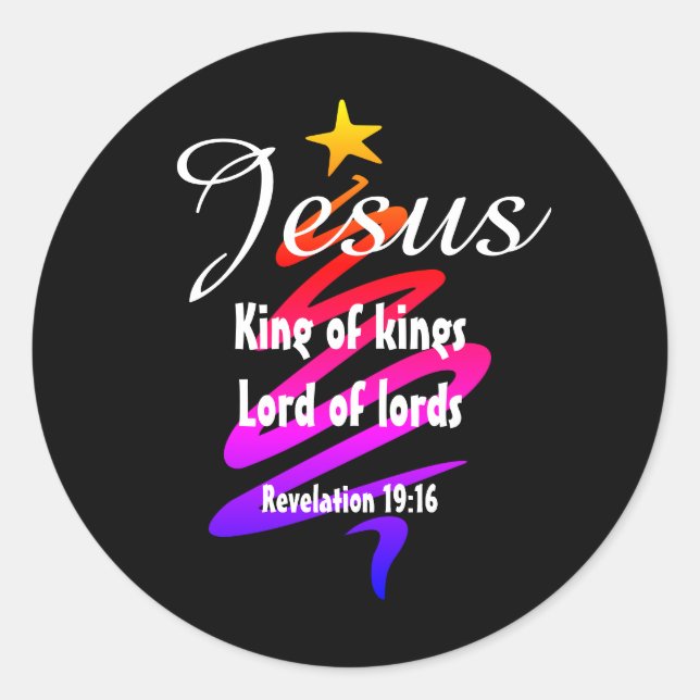 Pegatina Redonda JESUS KING OF KINGS Personalizado Black Modern (Anverso)