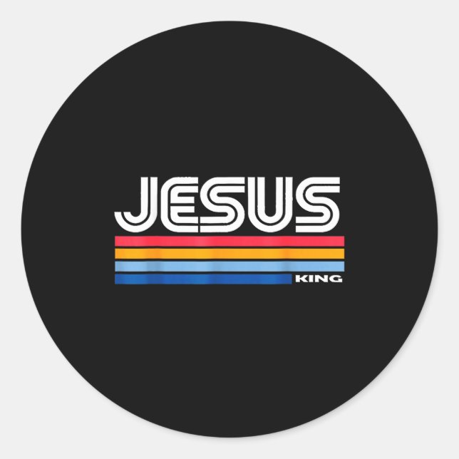 Pegatina Redonda Jesus King Retro Vintage Design  (Anverso)