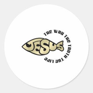 Pegatina Redonda Jesús La Forma De La Verdad La Vida Pescado Jesús