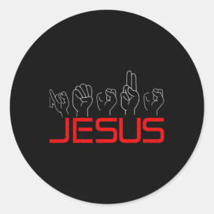 Pegatina Redonda Jesús Lengua de Señas Americana Cristiana Sordo Co