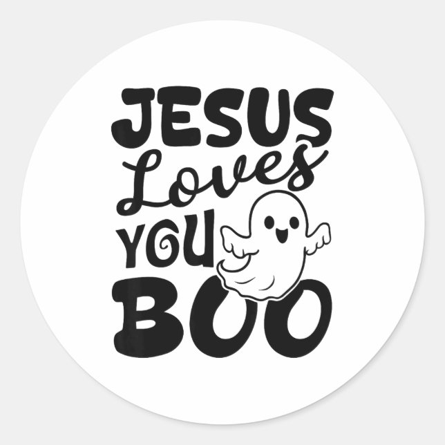Pegatina Redonda Jesus Loves You Boo Christian Halloween Ghost Funn (Anverso)