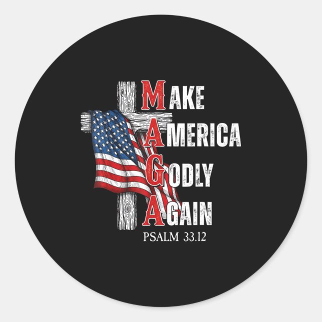 Pegatina Redonda Jesus Make America Godly Again American Patriot Ch (Anverso)