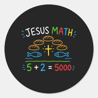 Pegatina Redonda Jesús Matemáticas 2 Peces 5 Panes Alimenta A Los 5