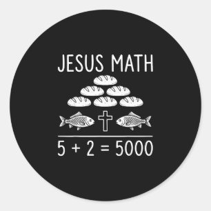 Pegatina Redonda Jesús matemáticas 2 peces 5 panes alimenta a los 5