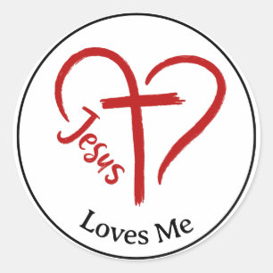 Pegatina Redonda Jesús me ama el corazón y la cruz