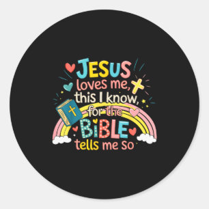 Pegatina Redonda Jesús me ama esto lo sé niños pequeños Jesús