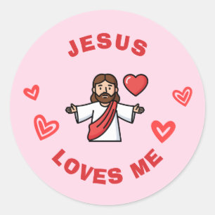 Pegatina Redonda Jesús me ama   San Valentín cristiano para niños