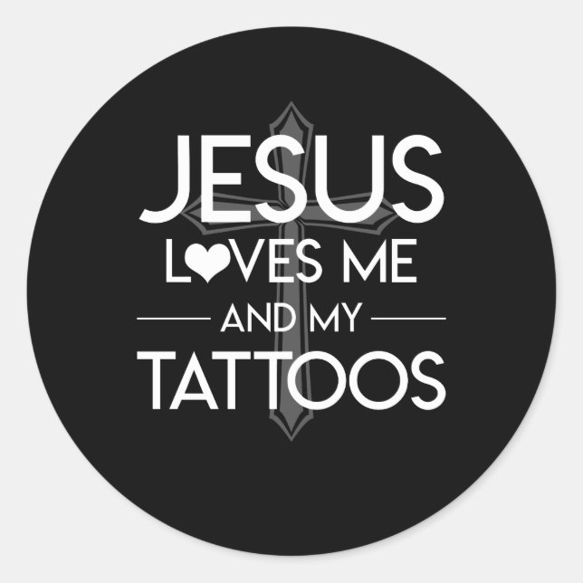 Pegatina Redonda Jesús Me Ama Tattoos Fe Cristiana (Anverso)