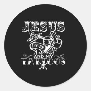 Pegatina Redonda Jesús Me Ama Y Me Ama; Mis Tatuajes Jesús Cristian