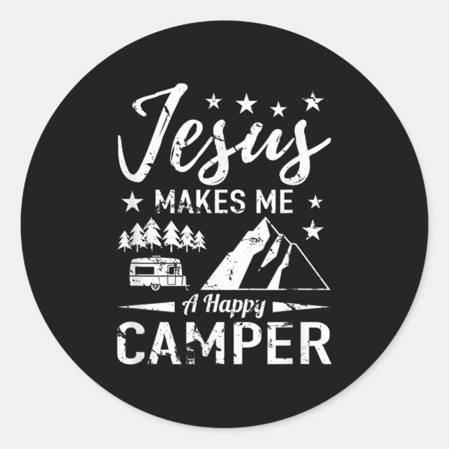 Pegatina Redonda Jesús Me Hace Feliz Camper Camping Rv Cristiano (Anverso)