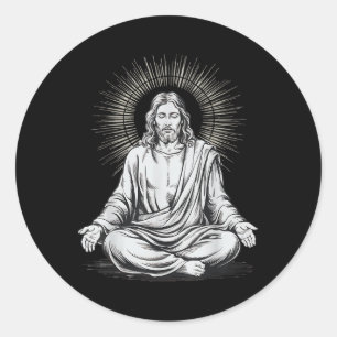 Pegatina Redonda Jesús meditando la meditación cristiana