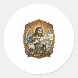 Pegatina Redonda Jesús Mensaje de Autocorrección Incorrecto Jefe Ve