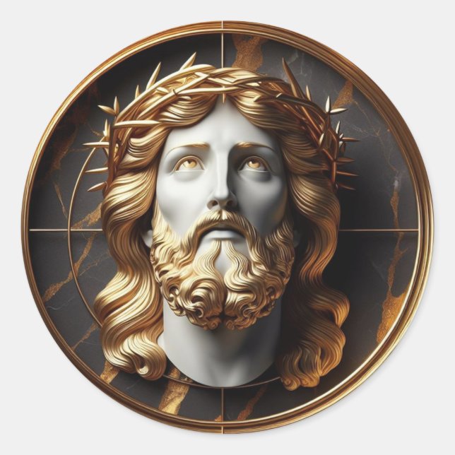 Pegatina Redonda Jesús miraba en el cielo con Encuentro Divino (Anverso)