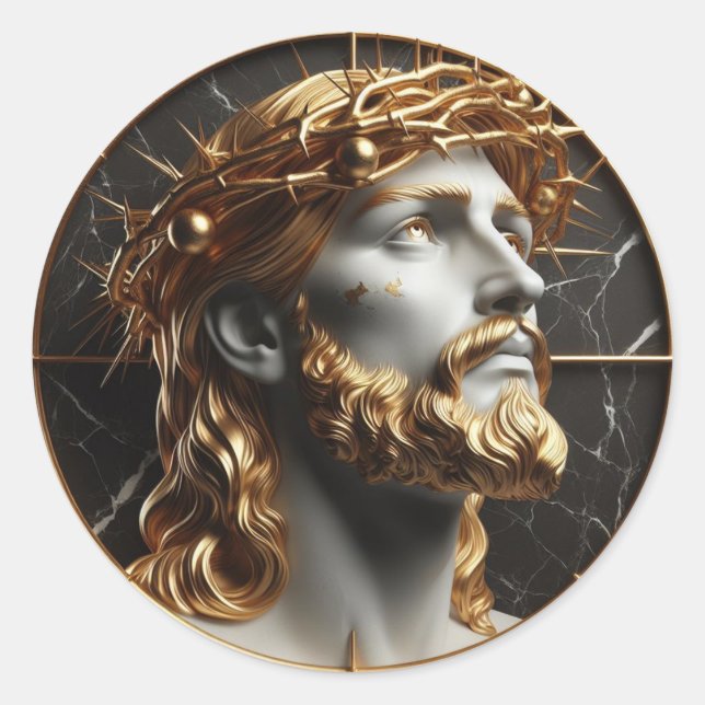 Pegatina Redonda Jesús miraba en el cielo con espinas (Anverso)