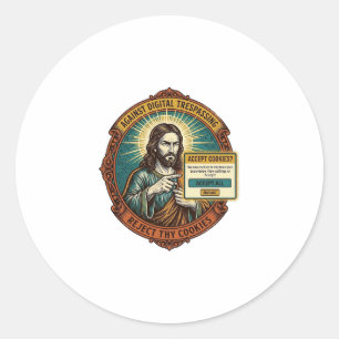 Pegatina Redonda Jesús Molesto Aceptar Cookies Pop Up Navegador Int