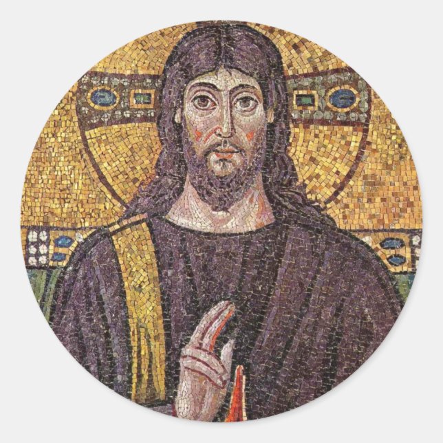 Pegatina Redonda Jesus Mosaic (Anverso)