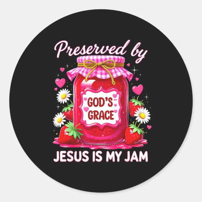 Pegatina Redonda Jesus My Jam Strawberry Coquette Nk Preserved God’ (Anverso)