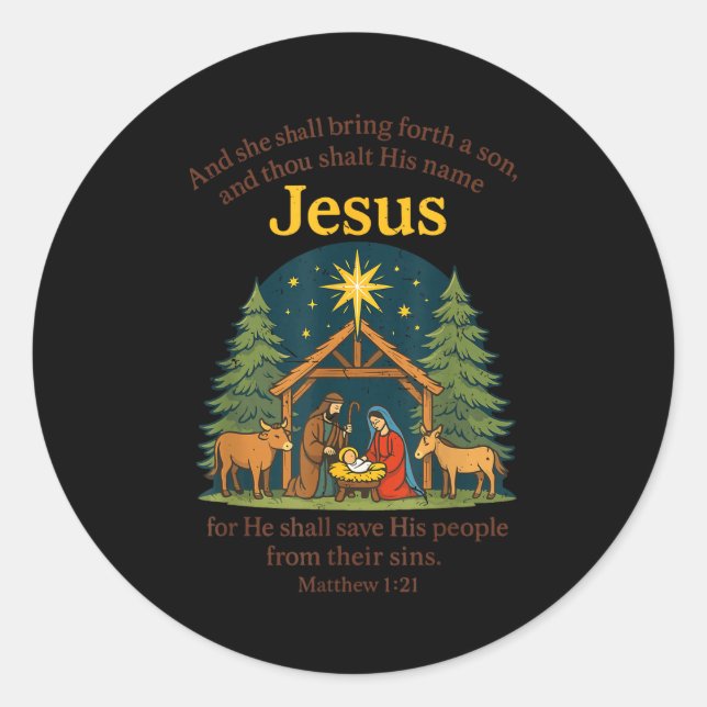 Pegatina Redonda Jesus Nativity Christian Christmas Bible Pjs Toddl (Anverso)