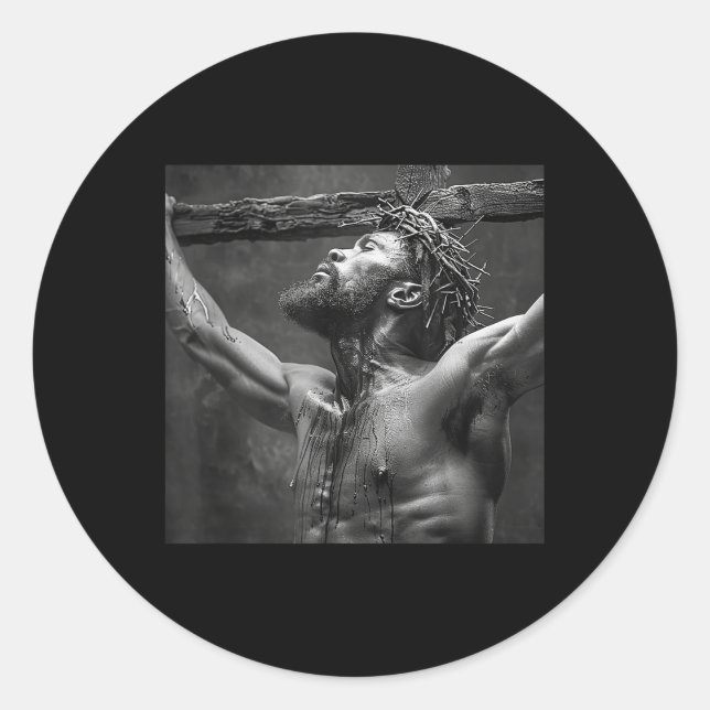 Pegatina Redonda Jesús Negro, Cristianismo, Iglesia, Cristo, Jesús (Anverso)