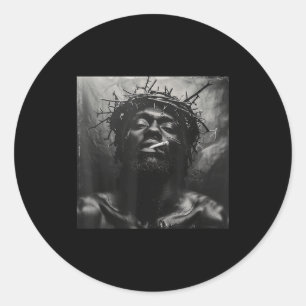 Pegatina Redonda Jesús negro fuma, cristianismo, Iglesia, Cristo,