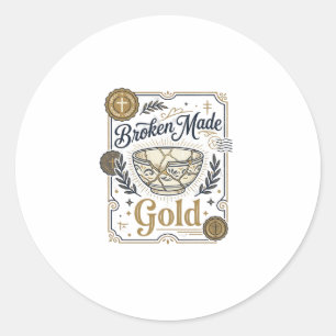 Pegatina Redonda Jesús Oro Hecho Rotura Kintsugi Loza Rota Cr