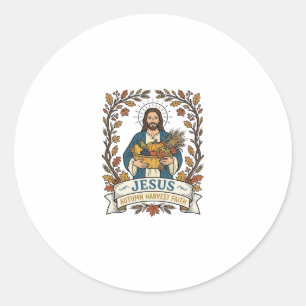 Pegatina Redonda Jesús Otoño Cosecha Fe Jesús Otoño Cosecha Ch