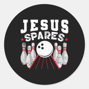 Pegatina Redonda Jesús perdona el divertido Bowling cristiano