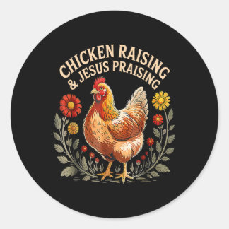 Pegatina Redonda Jesús Predicando Y El Pollo Elevando Graciosa Gran