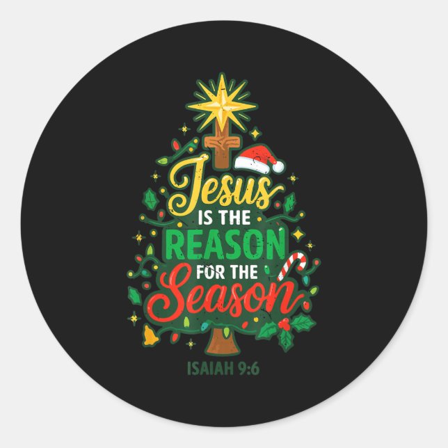 Pegatina Redonda Jesus Reason Season Christian Christmas Family Pjs (Anverso)