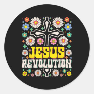 Pegatina Redonda Jesús Revolution Faith Retro Groovy Christian