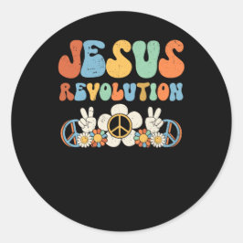 Pegatina Redonda Jesús Revolution Faith Retro Groovy Flower Peace S